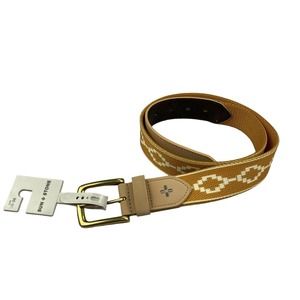 Sun + Stone Mens Faux Leather Printed Fabric Belt Golden Yellow S/M 30-36